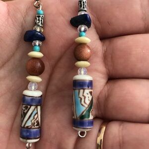 Handcrafted Beaded Earrings with Blue and Brown Accents